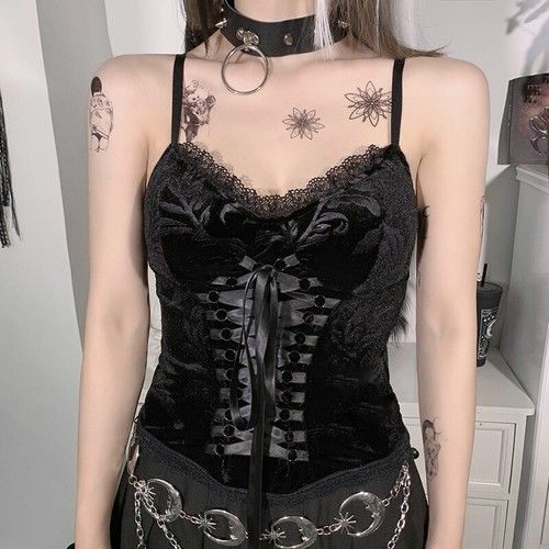 Women floral lace velvet tank - velvet,