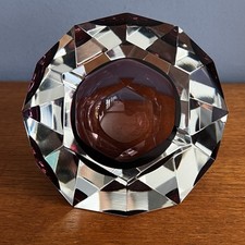 Vintage Murano Sommerso Facet Cut Glass Bowl Ashtray Purple