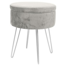 Round Velvet Storage Footstool