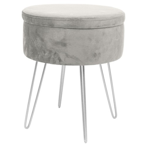 Round velvet storage footstool - storage,