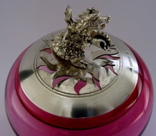 RARE CRANBERRY GLASS STERLING SILVER DRAGON POTPORRI BOWL 330g LONDON 2000