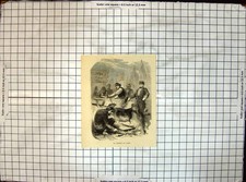 Original Old Antique Print Cooking In Camp Roasting Pig Pole