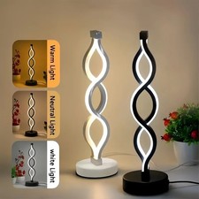 LED Table Lamp Spiral Shape Dimmable 3 Color Bedside Desk Nightstand Light USB