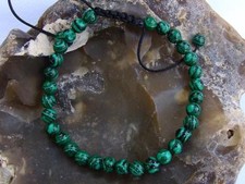 Green Gemstone Macrame Beaded Bracelet all 6mm Malachite beads