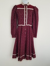 Vintage Tea Dress Gunne Sax Retro Burgundy Floral Pockets Collar Size 8 Midi