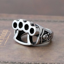 Men Skull Knuckle Duster Stainless Steel Ring US Size 6 7 8 9 10 11 12 13 14 15