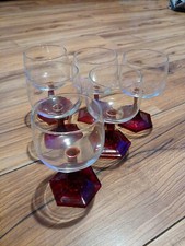 SET OF 6 Luminarc France Red Ruby Stem Hock Hexagon Base glasses French Vintage