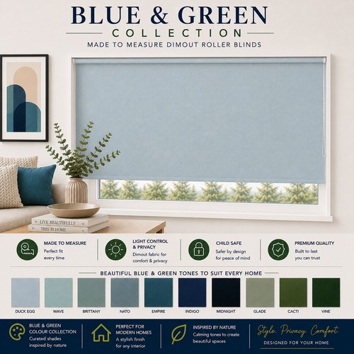 Blue green roller blinds made - blue,