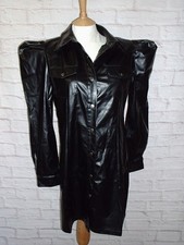 TIGHT BLACK FAUX LEATHER PVC SHOULDER POWER STEAMPUNK VAMP MINI DRESS SHEIN 12