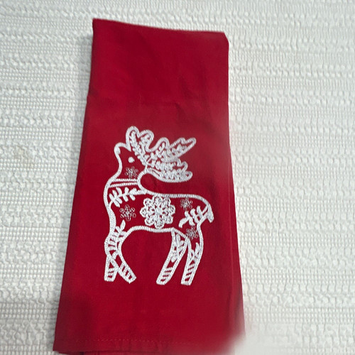 Red white embroidered - white, reindeer