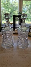 Pair Of Large Exquisite Deep Cut Crystal Glass Decanters Antique Decorative