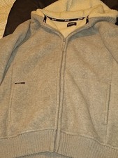 Schott NYC Light Grey Full Zip Sherpa Lined Hooded Jacket XL