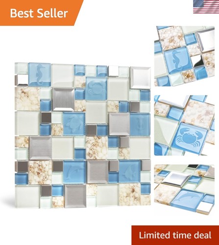 Blue sea glass tile backsplash - glass,