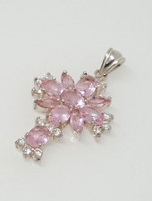 Gorgeous Sparkling Pink & White Stones Holy Cross Pendant 925 Silver #21124
