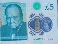 First run 2015 AA02 296856  £5 Pound New Polymer note • CIRCULATED 