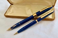 SHEAFFER IMPERIAL IV BLUE TOUCHDOWN FOUNTAIN PEN & PENCIL CASED C1958 SERVICED
