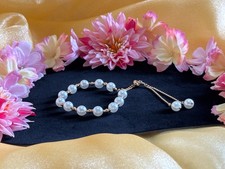 Elegant Pearl-Style Beaded Bracelet | Adjustable Gold-Tone Chain | Gift Ready