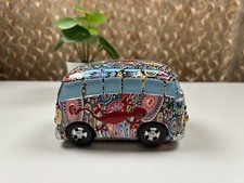 The Bus Camper Vehicle Piggy Bank For Coins Dollars Retro Paisley Peace Gecko