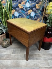 Vintage Sewing Box Storage Craft Side Table Padded Top Stool Mid Century