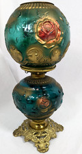 Antique EAGLE GLASS Hurricane GWTW Victorian Oil Lamp ROSE FILIGREE Globe Parlor