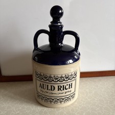 Lovely Vintage ‘AULD RICH’ Stoneware Whisky Decanter Cobalt Blue & Beige