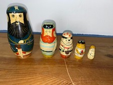 Vintage  Russian Folk Art  Handpainted Pirate Stacking Nesting Dolls x 5