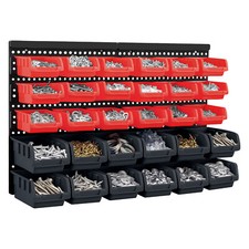 32 PC WALL MOUNTED GARAGE STORAGE BIN WORKSHOP ORGANISER RACK DIY TOOL BOXES