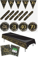 Black and Gold Sparkling Foil Birthday Banner & Bunting 18" Balloons Napkins