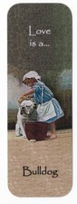 BULLDOG DOG & CHILD BEAUTIFUL DOG BOOKMARK SAME IMAGE BOTH SIDES GREAT GIFT