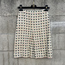 2002 CHANEL Mint Pink TWEED CC LOGO PENCIL SKIRT Size 24 With Velvet Hanger Bag