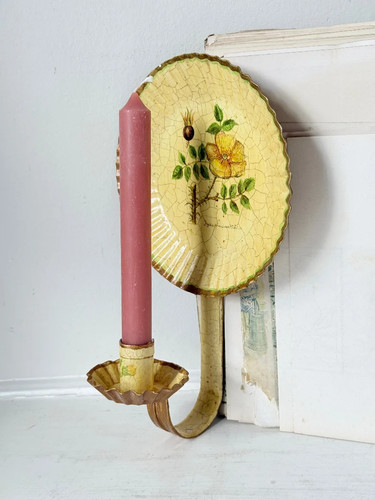 Hand painted toleware candle - painted,