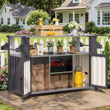 Outdoor Kitchen Island, Rolling Bar Cart Storage Cabinet with 2 Door and Wheels