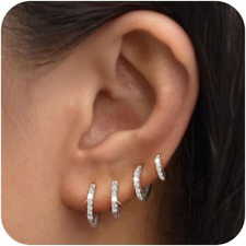 4 Pairs Small Silver Hoop