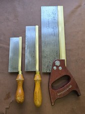 Vintage Carpenters Saws 12" S&J Brass Back Tenon Saw And 2 Gents Saws