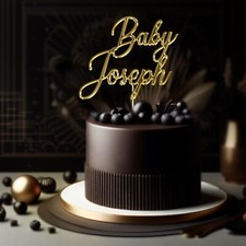 Personalised Baby Cake Topper Custom Baby Shower Mirror Acrylic Name Party