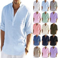 Mens Solid Beach Shirts Linen
