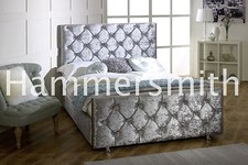 Double Crushed Velvet Fabric Chesterfield Sleigh bed frame Grey,Mink Colour