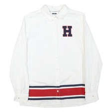 TOMMY HILFIGER Mens White & Red Stripe Shirt M H Embroidered Button Down