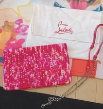 Christian Louboutin Loubiposh Clutch Bag Pink Cream Multi Patent Leather Studded