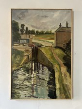 Original Large Mid Century Modernist Oil On Canvas Painting, Signed