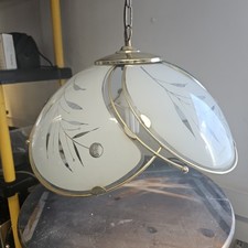 2 x Vintage 4 Panel Tulip Glass Brass Hanging Ceiling Lamp Shade - 41cm Diameter