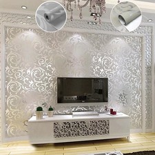 3D Glitter Damask Silver&Grey