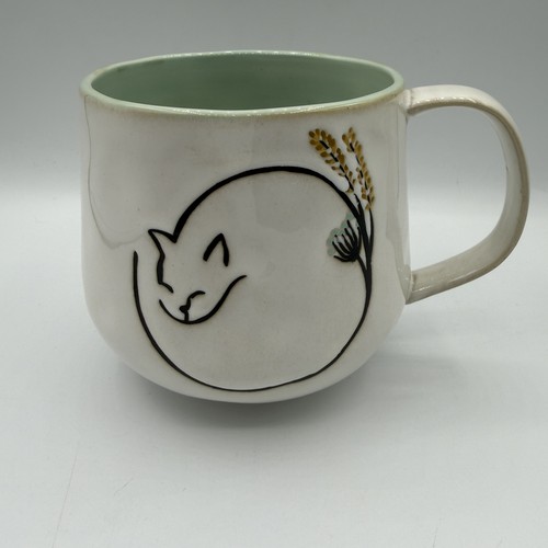Cat mug white - cat, green