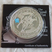 UK 2010 COUNTDOWN TO LONDON 2012 PIEDFORT SILVER PROOF £5 CROWN - coa