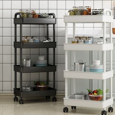3/4 Tiers Kitchen Storage Trolley Slim Cart Rack Tray Shelf Rolling Wheel Room