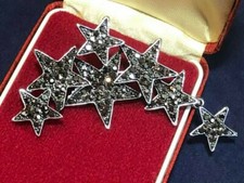 STAR Brooch Sparkly Crystal Vintage Style Silver Tone Shawl Pin Jewellery