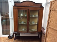 Attractive Large Antique Inlaid Mahogany Bow Front Display Cabinet