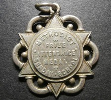 Medalet - Methodist Sunday School attendance prize medal - silver 26mm