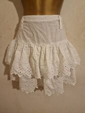 White Belt Crochet Floral Lace Frill Rara Ruffle Layered Tiered Mini Skirt 8 10
