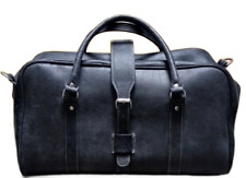 Unisex Grey Black Genuine Leather Travel Stylish Duffel Bag Weekend Gym Holdall